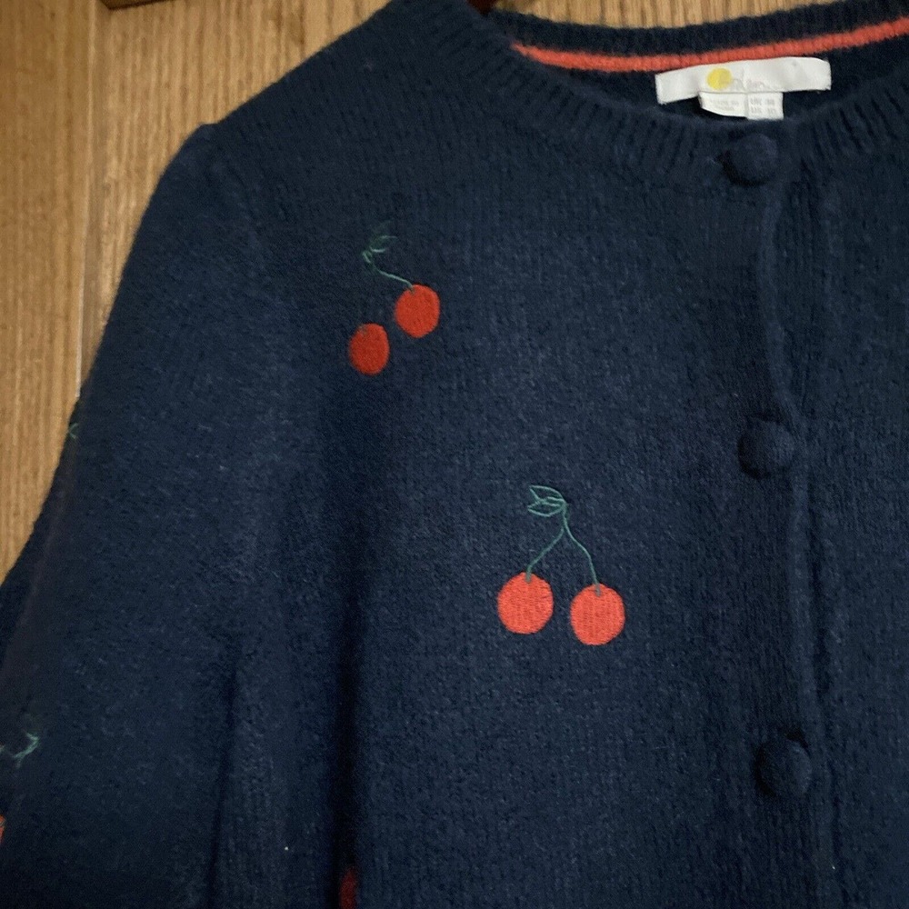 BODEN Sweater 8 Alpaca Wool Blend Cherry Embroidered Button Up Blue Sz 10 - Picture 5 of 6